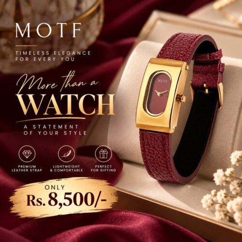 MOTF Premium Leather watch  (Burgundy color)