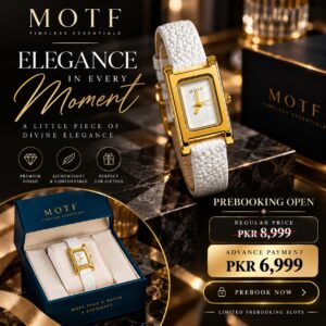 MOTF Premium Watch Dawn White Lychee Texture Mini Gold Watch